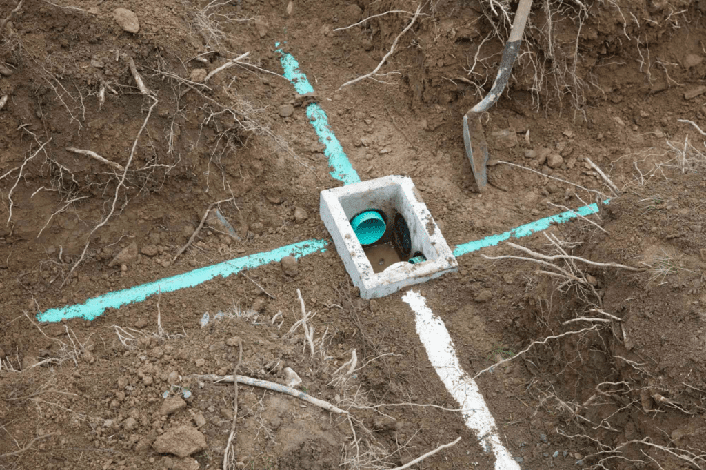 Septic system installation - pipes intersecting in dug out dirt pit